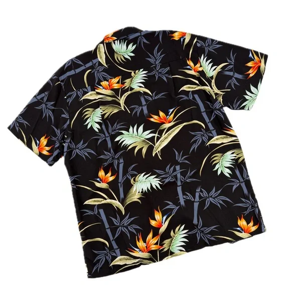 Paradise Found Hawaii Bamboo Paradise Black Hawaiian Shirt Men's Size Large - Picture 12 of 14